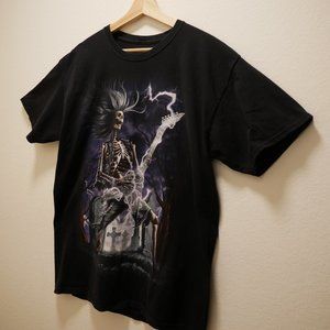 HEAVY METAL GHOUL ELECTRIC STORM LARGE BLACK HALLOWEEN GRAPHIC COTTON T SHIRT